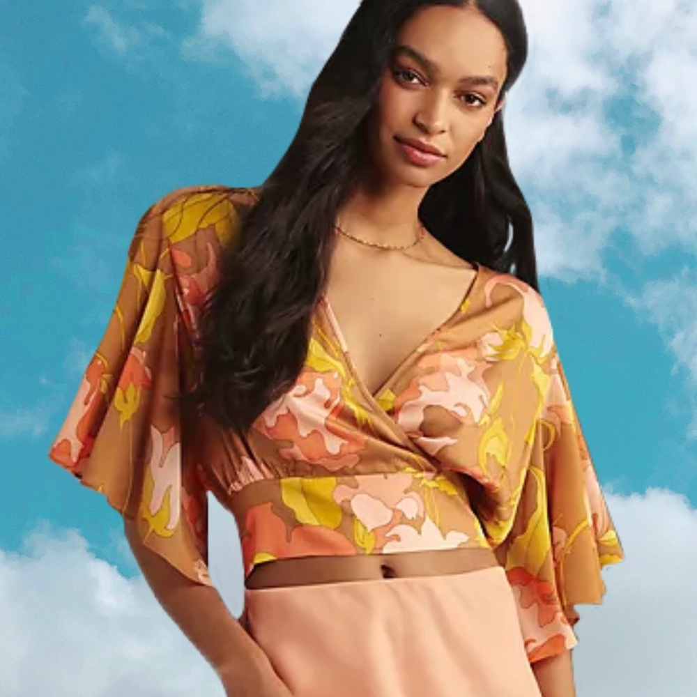 Anthropologie Floral Faux Wrap Top